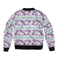 Monstera Tiare Plumeria Lei Pattern Sleeve Zip Bomber Jacket Purple Version