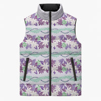 Monstera Tiare Plumeria Lei Pattern Sleeveless Puffer Jacket Purple Version