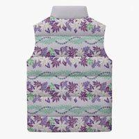 Monstera Tiare Plumeria Lei Pattern Sleeveless Puffer Jacket Purple Version