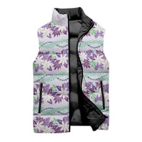 Monstera Tiare Plumeria Lei Pattern Sleeveless Puffer Jacket Purple Version