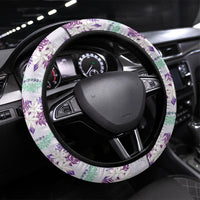 Monstera Tiare Plumeria Lei Pattern Steering Wheel Cover Purple Version