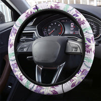 Monstera Tiare Plumeria Lei Pattern Steering Wheel Cover Purple Version