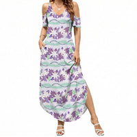 Monstera Tiare Plumeria Lei Pattern Summer Maxi Dress Purple Version