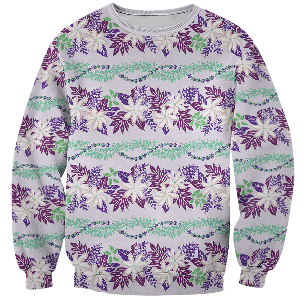 Monstera Tiare Plumeria Lei Pattern Sweatshirt Purple Version
