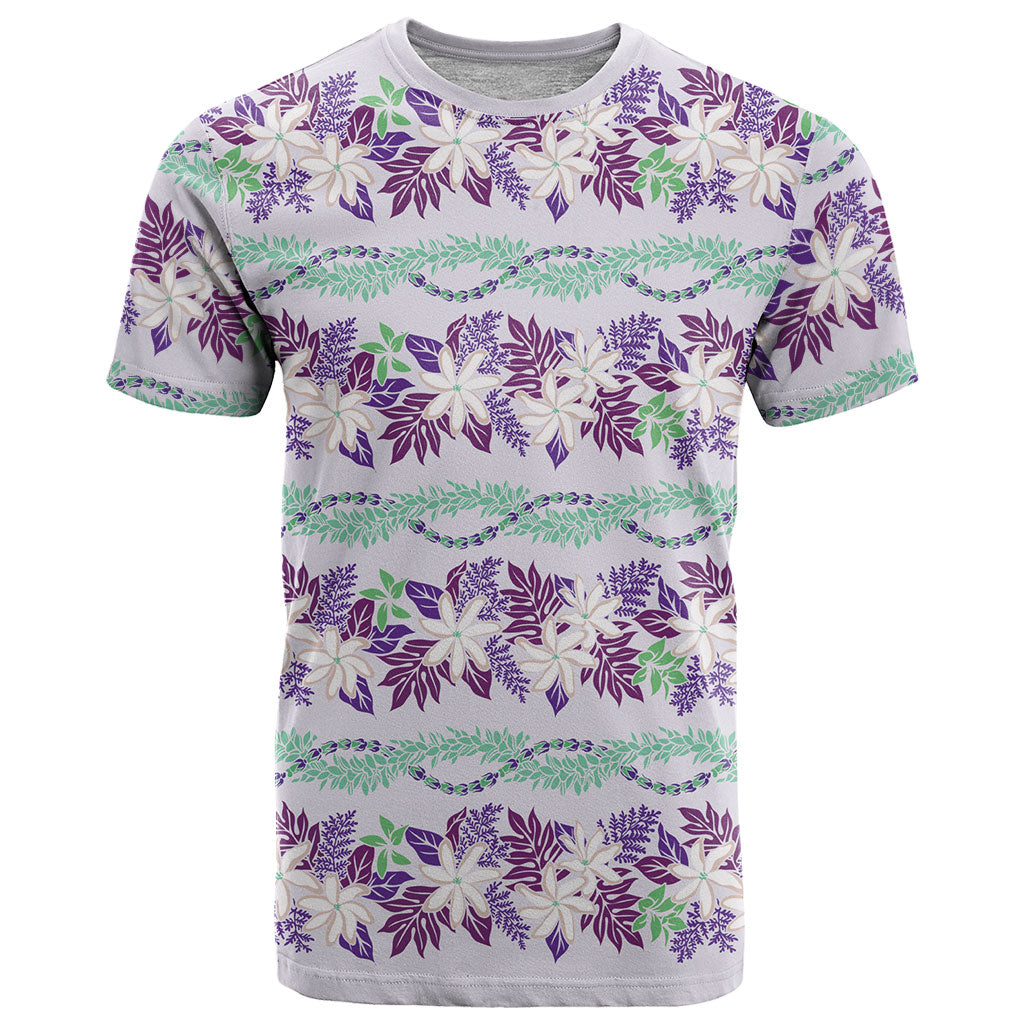 Monstera Tiare Plumeria Lei Pattern T Shirt Purple Version LT01 Purple - Polynesian Pride