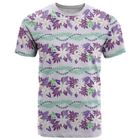 Monstera Tiare Plumeria Lei Pattern T Shirt Purple Version