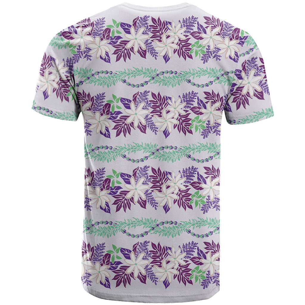 Monstera Tiare Plumeria Lei Pattern T Shirt Purple Version