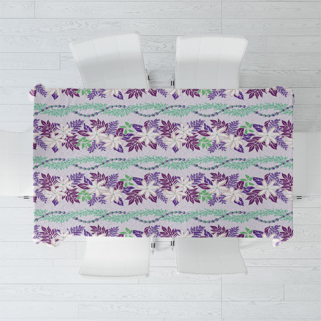 Monstera Tiare Plumeria Lei Pattern Tablecloth Purple Version
