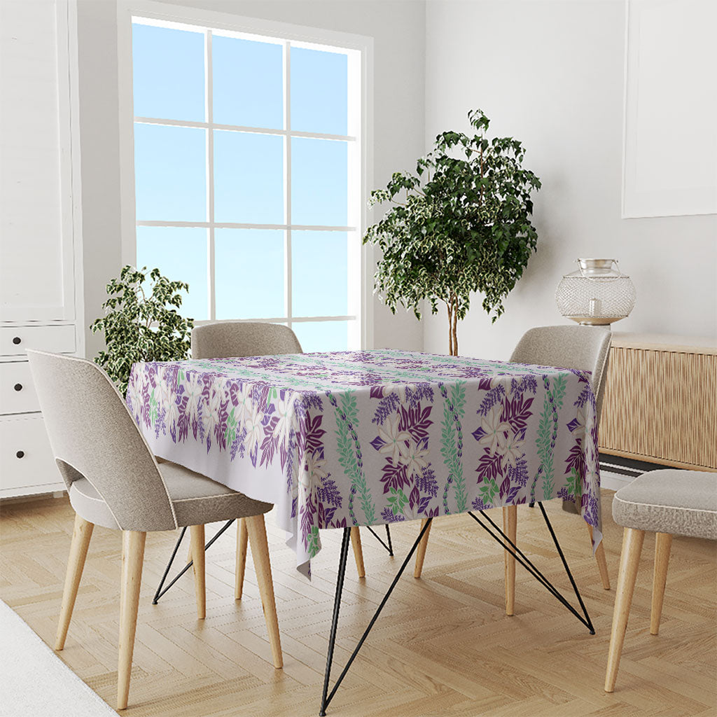 Monstera Tiare Plumeria Lei Pattern Tablecloth Purple Version