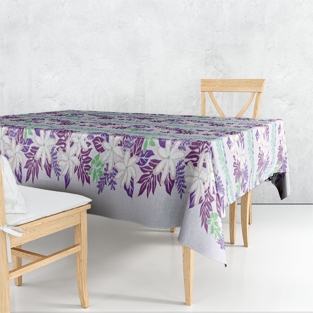Monstera Tiare Plumeria Lei Pattern Tablecloth Purple Version