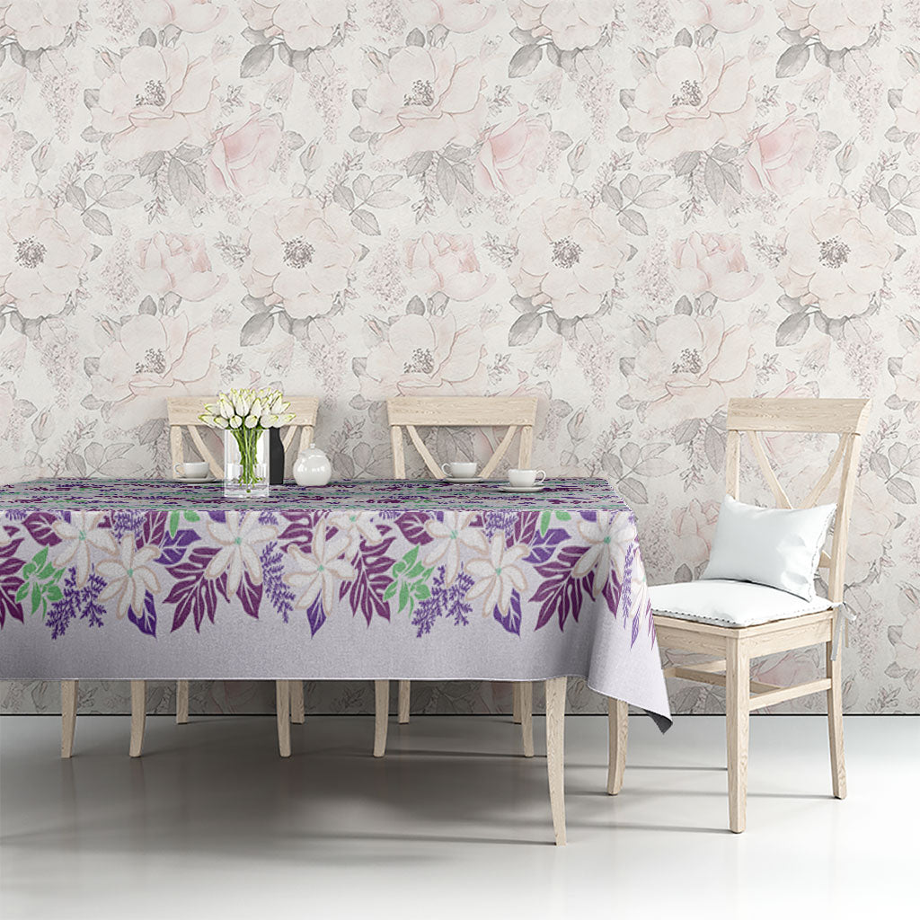 Monstera Tiare Plumeria Lei Pattern Tablecloth Purple Version