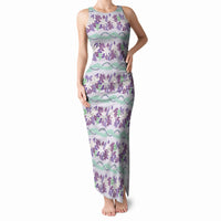 Monstera Tiare Plumeria Lei Pattern Tank Maxi Dress Purple Version