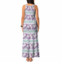 Monstera Tiare Plumeria Lei Pattern Tank Maxi Dress Purple Version