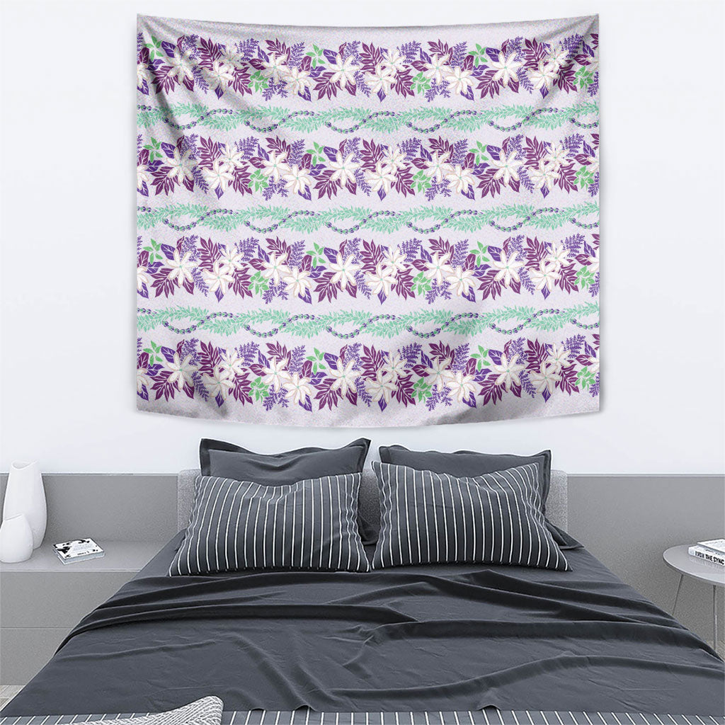 Monstera Tiare Plumeria Lei Pattern Tapestry Purple Version