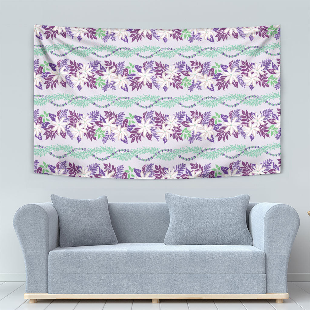 Monstera Tiare Plumeria Lei Pattern Tapestry Purple Version