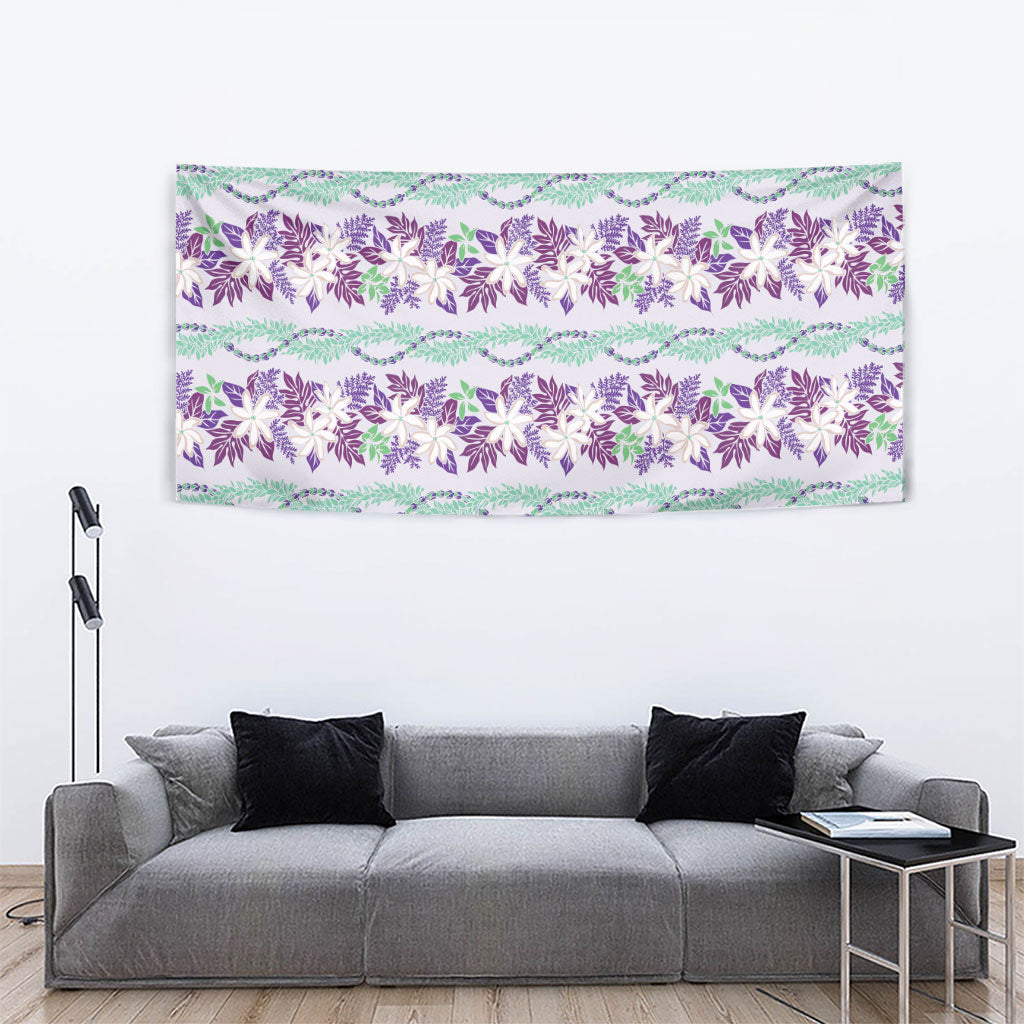 Monstera Tiare Plumeria Lei Pattern Tapestry Purple Version