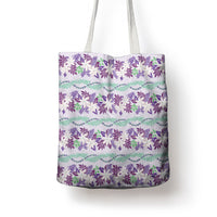Monstera Tiare Plumeria Lei Pattern Tote Bag Purple Version