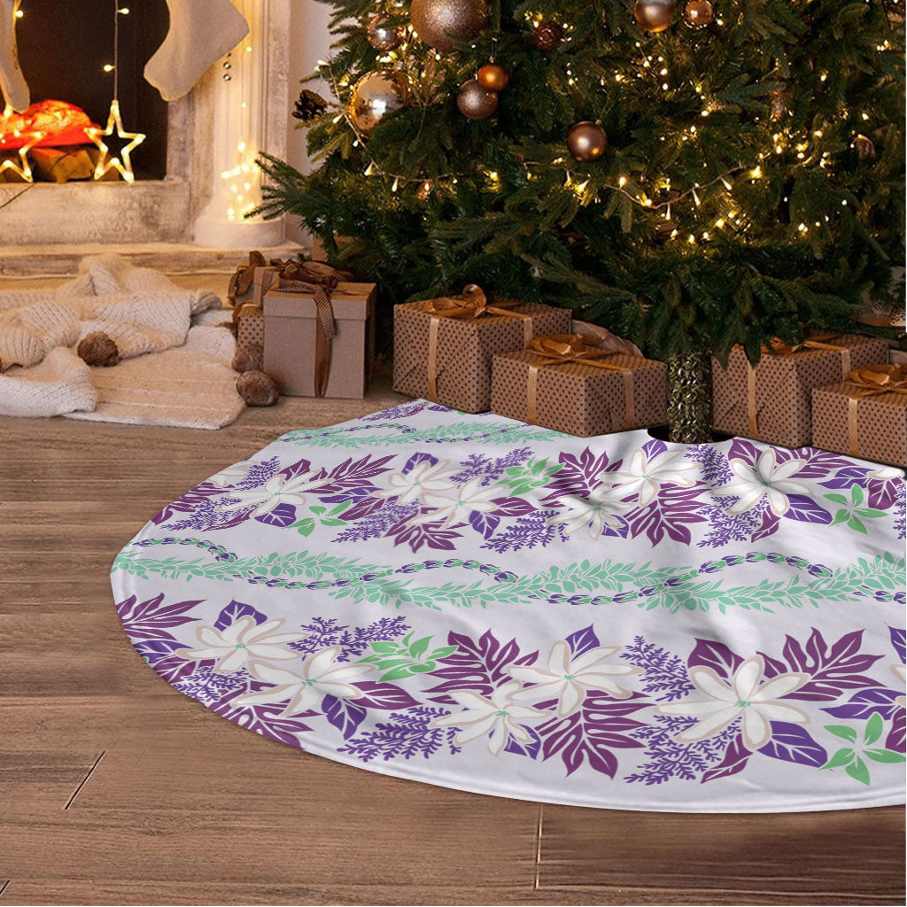 Monstera Tiare Plumeria Lei Pattern Tree Skirt Purple Version
