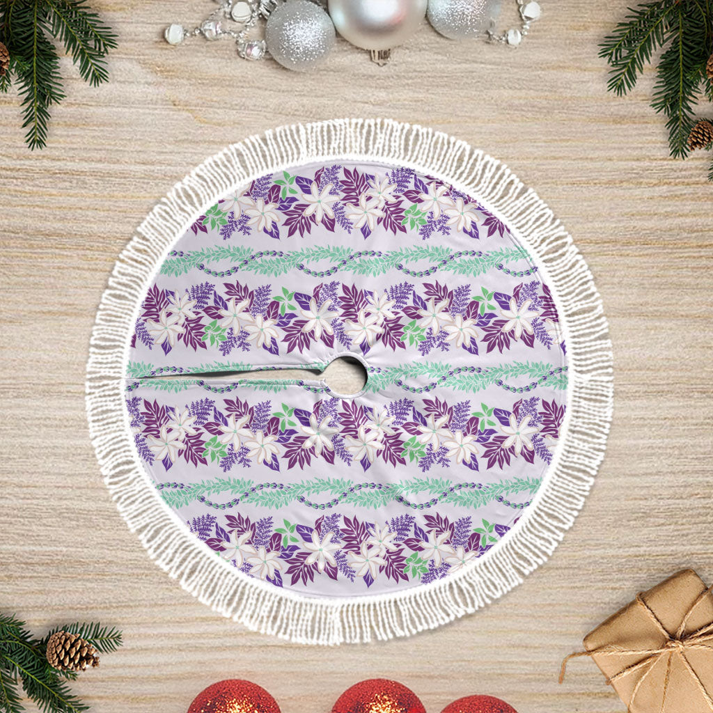 Monstera Tiare Plumeria Lei Pattern Tree Skirt Purple Version