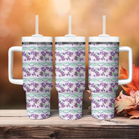 Monstera Tiare Plumeria Lei Pattern Tumbler With Handle Purple Version