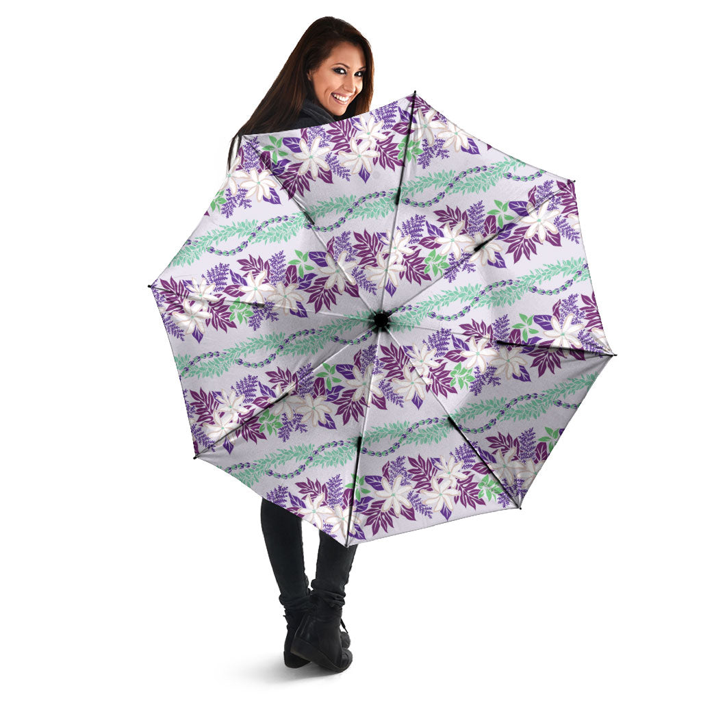 Monstera Tiare Plumeria Lei Pattern Umbrella Purple Version