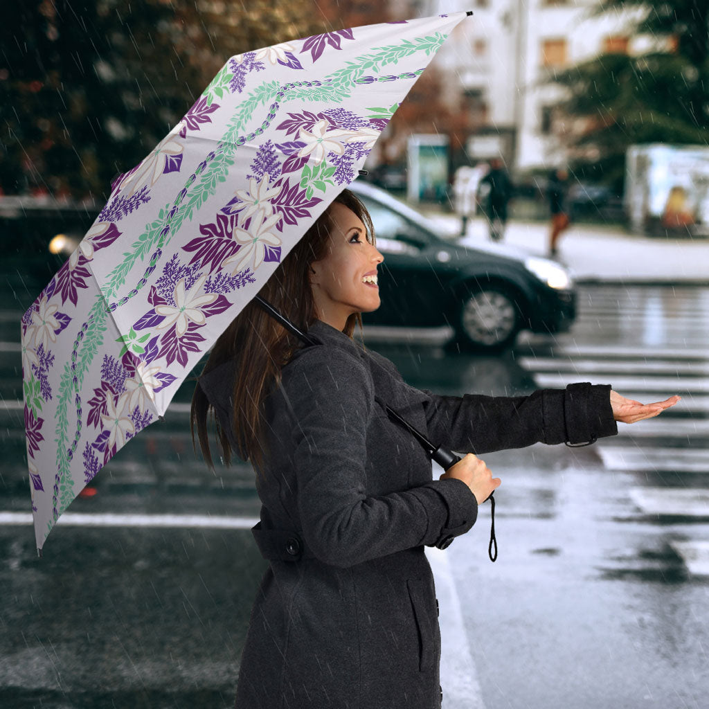 Monstera Tiare Plumeria Lei Pattern Umbrella Purple Version