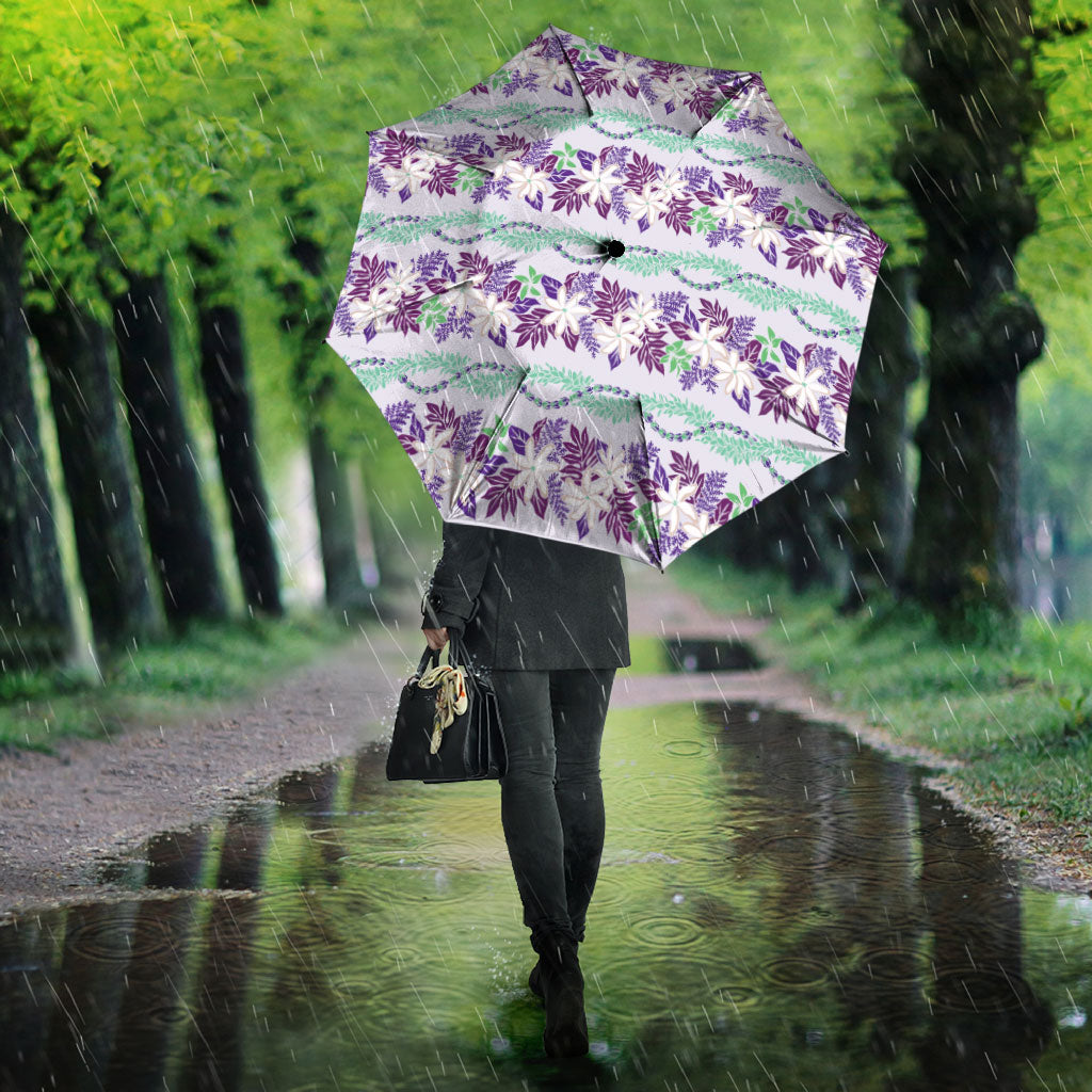Monstera Tiare Plumeria Lei Pattern Umbrella Purple Version