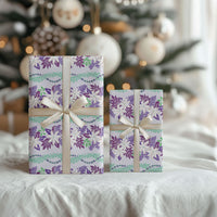 Monstera Tiare Plumeria Lei Pattern Wrapping Paper Purple Version