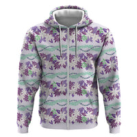 Monstera Tiare Plumeria Lei Pattern Zip Hoodie Purple Version