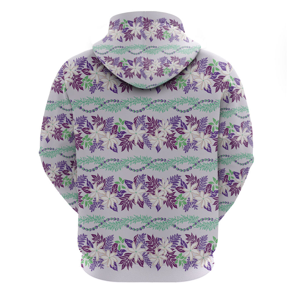 Monstera Tiare Plumeria Lei Pattern Zip Hoodie Purple Version