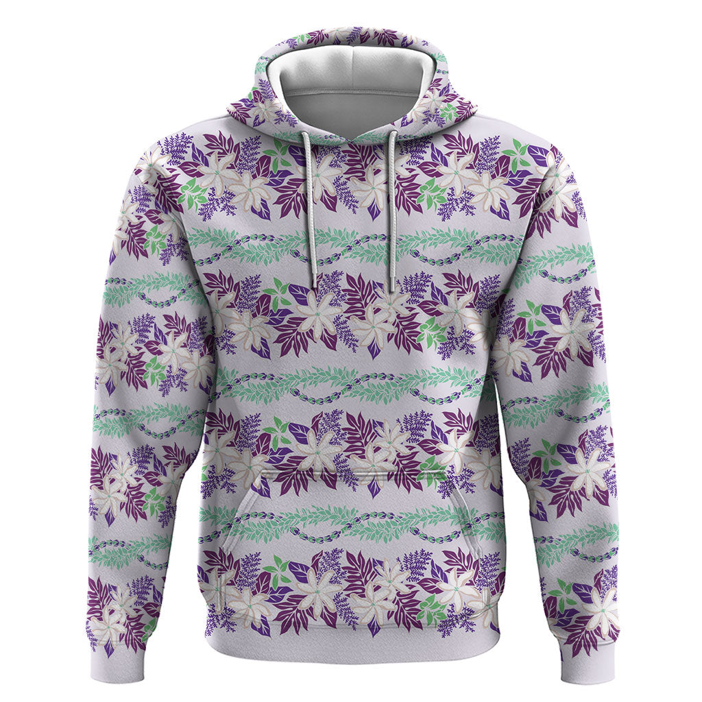 Monstera Tiare Plumeria Lei Pattern Zip Hoodie Purple Version