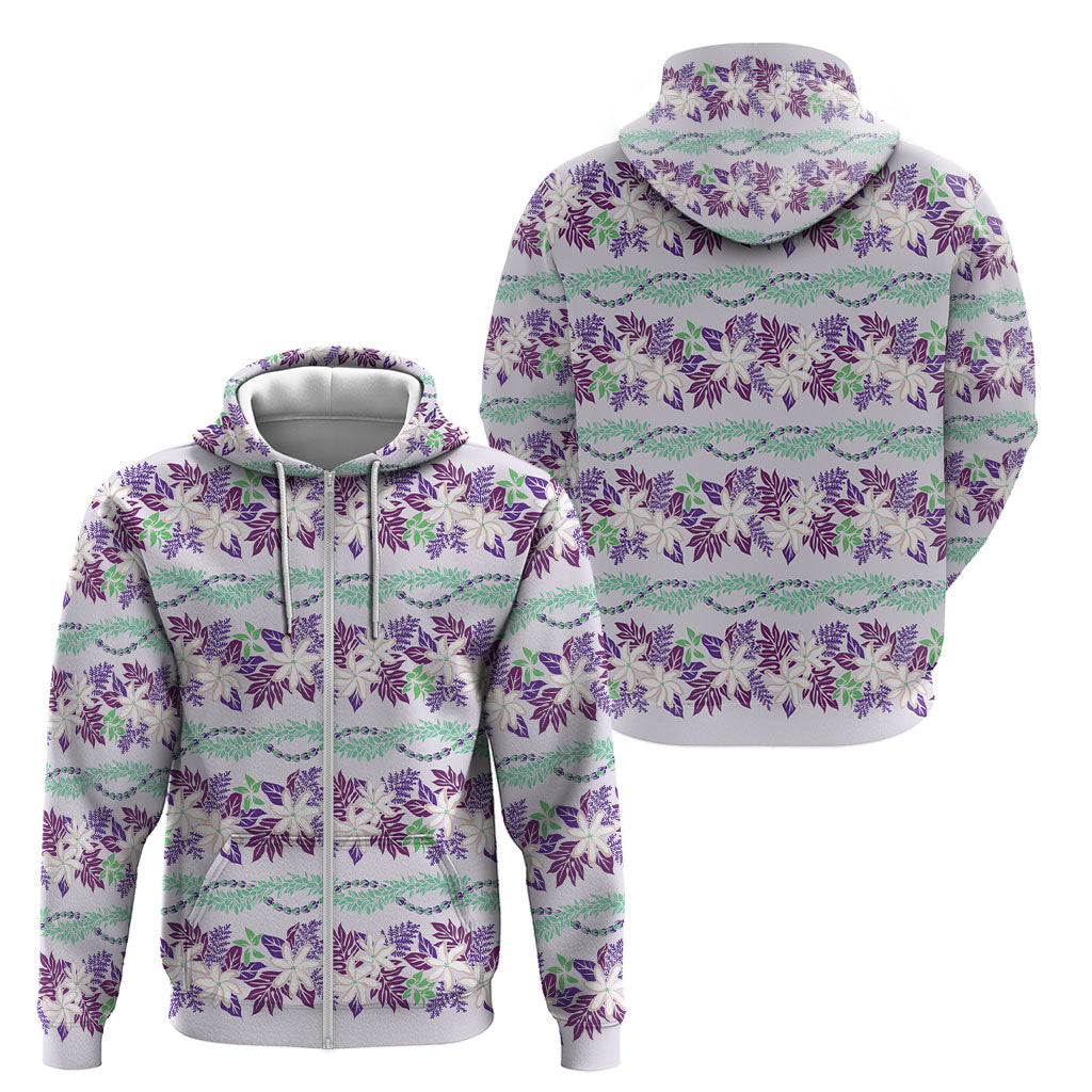 Monstera Tiare Plumeria Lei Pattern Zip Hoodie Purple Version
