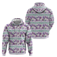 Monstera Tiare Plumeria Lei Pattern Zip Hoodie Purple Version