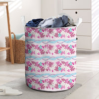 Monstera Tiare Plumeria Lei Pattern Laundry Basket Pink Version