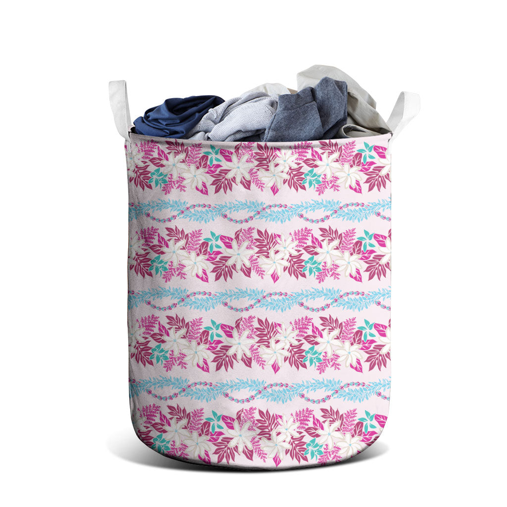 Monstera Tiare Plumeria Lei Pattern Laundry Basket Pink Version