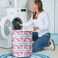 Monstera Tiare Plumeria Lei Pattern Laundry Basket Pink Version