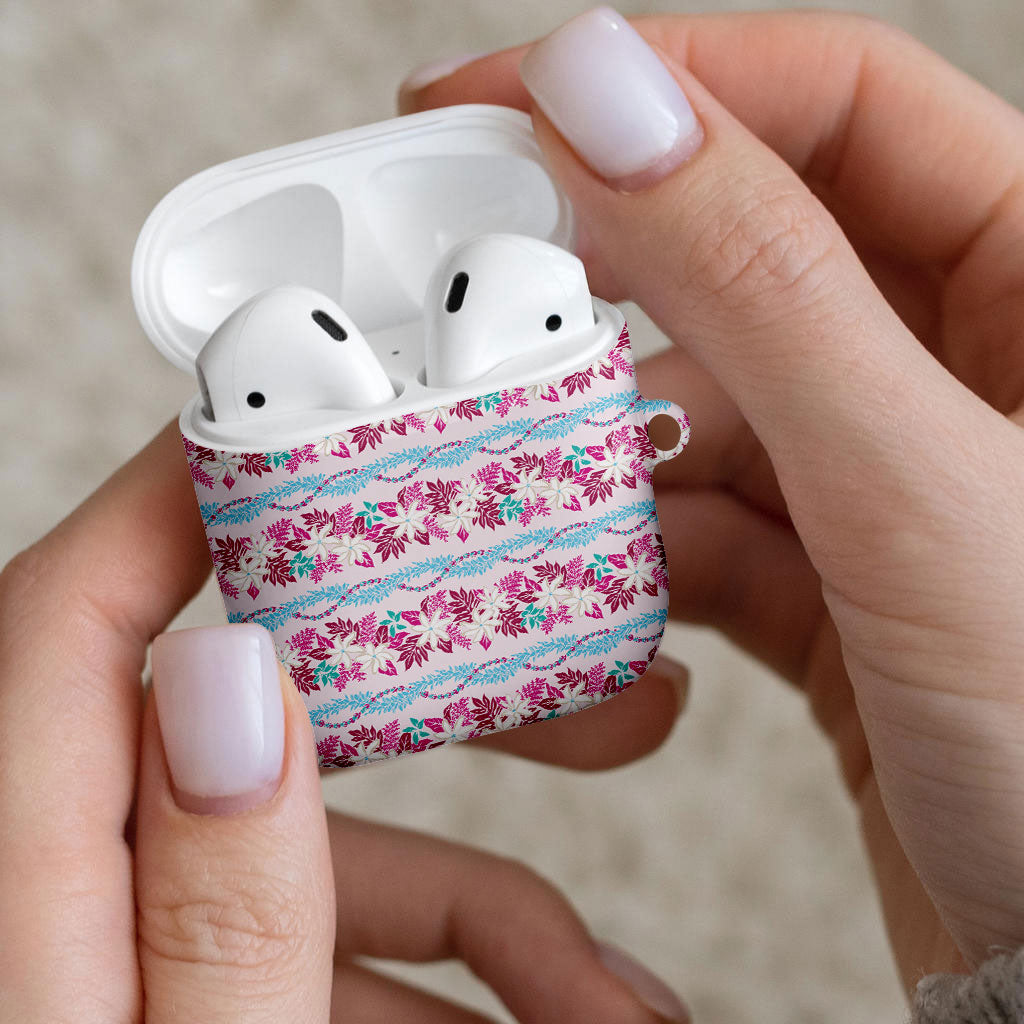 Monstera Tiare Plumeria Lei Pattern AirPods Case Pink Version