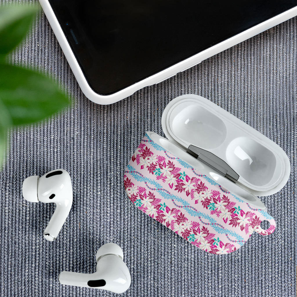 Monstera Tiare Plumeria Lei Pattern AirPods Case Pink Version
