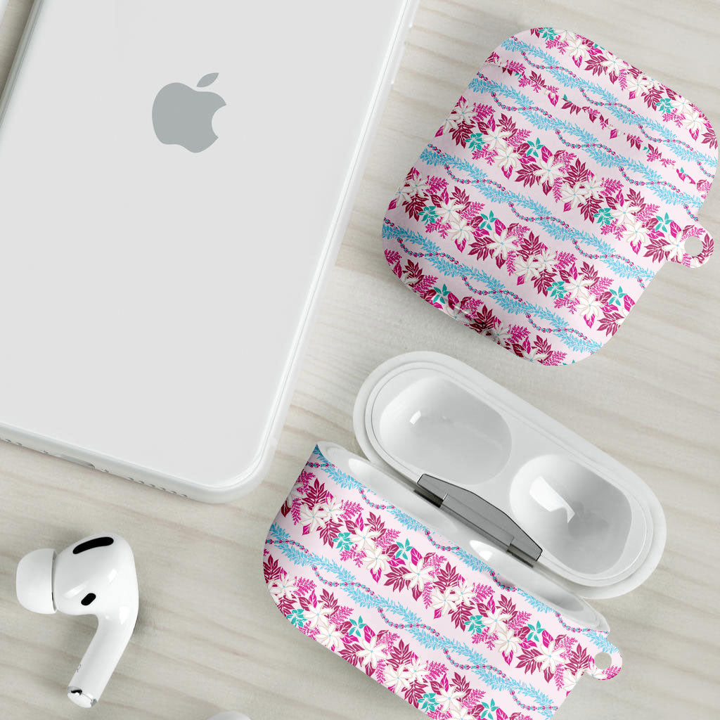 Monstera Tiare Plumeria Lei Pattern AirPods Case Pink Version