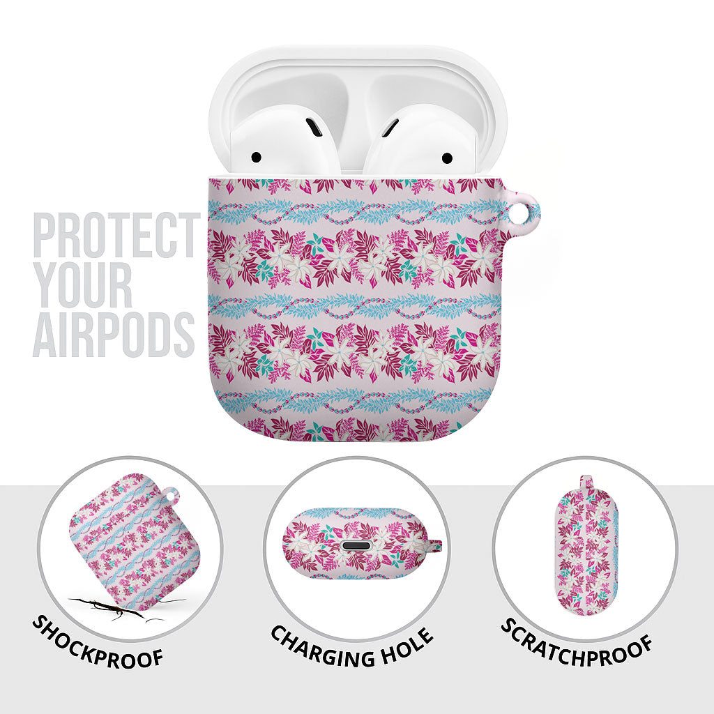 Monstera Tiare Plumeria Lei Pattern AirPods Case Pink Version