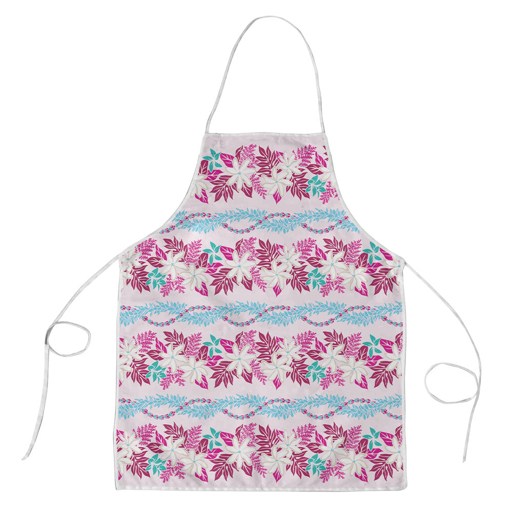 Monstera Tiare Plumeria Lei Pattern Apron Pink Version