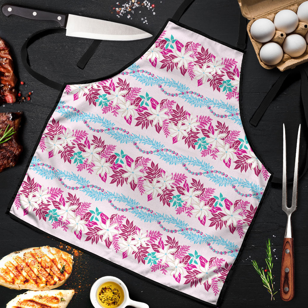 Monstera Tiare Plumeria Lei Pattern Apron Pink Version