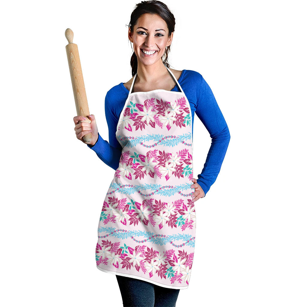 Monstera Tiare Plumeria Lei Pattern Apron Pink Version