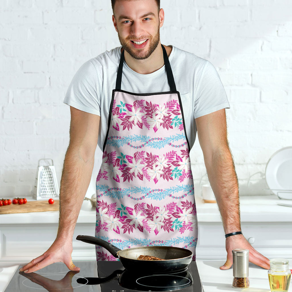 Monstera Tiare Plumeria Lei Pattern Apron Pink Version