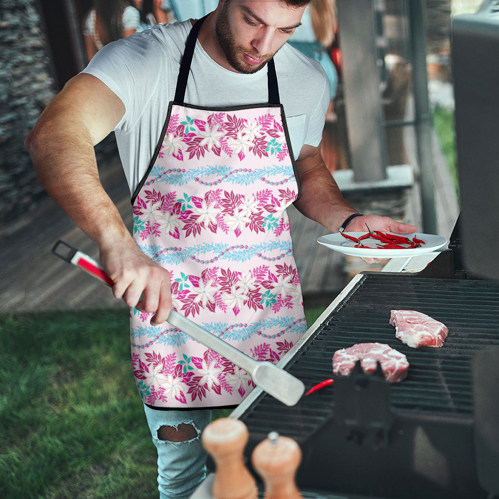 Monstera Tiare Plumeria Lei Pattern Apron Pink Version
