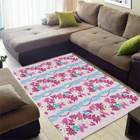 Monstera Tiare Plumeria Lei Pattern Area Rug Pink Version