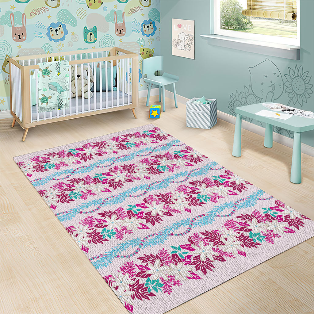 Monstera Tiare Plumeria Lei Pattern Area Rug Pink Version