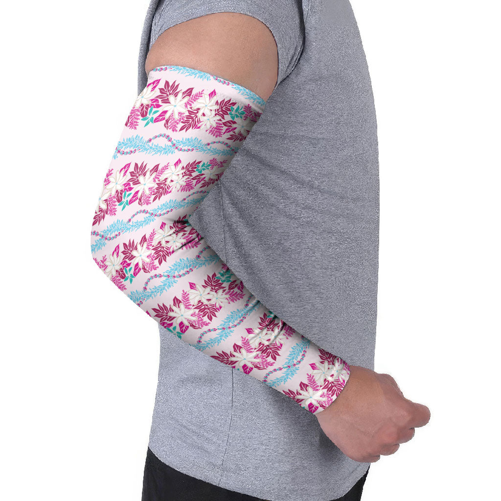 Monstera Tiare Plumeria Lei Pattern Arm Sleeves Pink Version