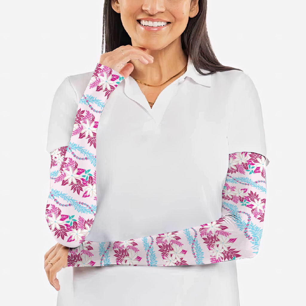 Monstera Tiare Plumeria Lei Pattern Arm Sleeves Pink Version