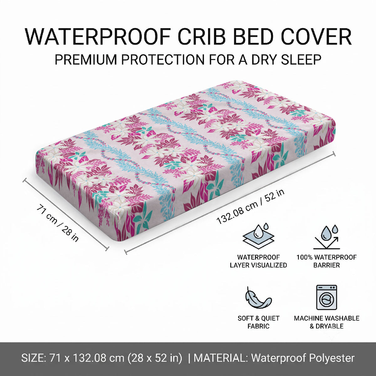 Monstera Tiare Plumeria Lei Pattern Baby Bed Cover Pink Version